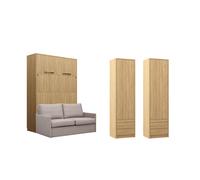 Lit escamotable et rangements assortis avec canapé beige - LOLITA