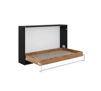 Lit escamotable horizontal 120 x 200 cm ouverture à ressort - bois et noir mat - ZEN