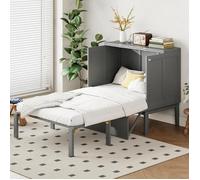 Lit escamotable Lit enfant 90x200 cm Lit mural Vertical Lit armoire Lit simple Gris