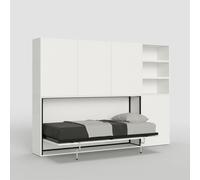 Lit escamotable simple horizontal avec bibliothèque blanc Kando F