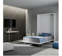 Lit escamotable simple - Kentaro - 120x190cm - Armoire blanche - Escamotage vertical - Gain de place