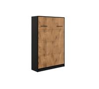 Lit escamotable vertical 120 x 200 cm avec 2 armoires 1 bibliothèque et 2 tables de chevet ouverture pneumatique - bois et noir mat - LOLITA