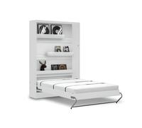 Lit escamotable vertical 120 x 200 cm avec 2 armoires 2 tiroirs et 1 chevet ouverture pneumatique - blanc mat - LOLITA