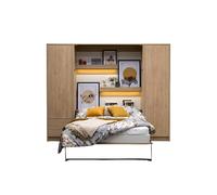 Lit escamotable vertical 120 x 200 cm avec 2 armoires 2 tiroirs et 1 chevet ouverture pneumatique - chêne huilé - LOLITA