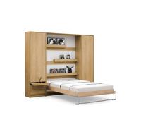 Lit escamotable vertical 120 x 200 cm avec 2 armoires et 1 table de chevet ouverture à ressort- bois - COZY