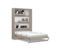 Lit escamotable vertical 120 x 200 cm avec 2 armoires ouverture à ressort - taupe mat - COZY