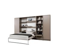 Lit escamotable vertical 140 x 200 cm avec 2 armoires 1 bibliothèque 1 chevet - taupe mat - LOLITA