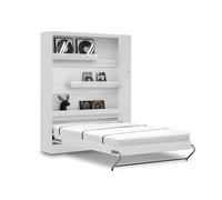 Lit escamotable vertical 140 x 200 cm avec 2 armoires et 1 table de chevet ouverture à ressort - blanc brillant / blanc mat - COZY