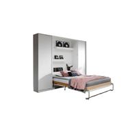 Lit escamotable vertical 140 x 200 cm avec 2 armoires mécanisme d'ouverture à ressort - blanc mat - COZY