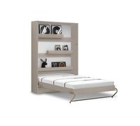 Lit escamotable vertical 140 x 200 cm avec 2 armoires ouverture à ressort - taupe mat - COZY