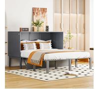 Lit escamotable vertical 140x200 cm avec sommier, design armoire gris en bois