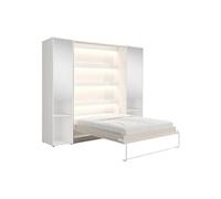 Lit escamotable vertical 160 x 200 cm - 2 colonnes de rangement - Avec miroirs et LEDs - Beige - RAPILI