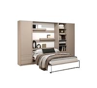 Lit escamotable vertical avec bureau 140 x 200 cm 2 armoires 1 bibliothèque 2 tables de chevet - taupe mat - LOLITA