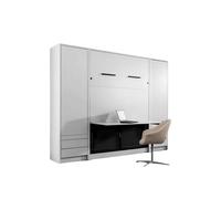 Lit escamotable vertical avec bureau 140 x 200 cm avec 2 armoires et 1 table de chevet ouverture pneumatique - blanc mat - LOLITA