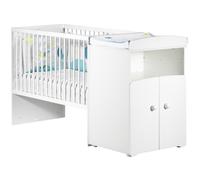 Lit bébé combiné évolutif - BABY PRICE - Basic - Blanc - Bouton cœur blanc -60 x 120 cm