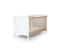 AT4 - Lit bébé évolutif en Bois 70 x 140 Essentiel Blanc et Hêtre Verni| 144 x 74 x 86,5 cm | Sommier à Lattes réglable 3 hauteurs | Transformable en lit Junior