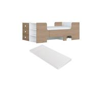 Lit évolutif 90 x 140/170/200 cm avec rangements - Coloris : Naturel et blanc + Matelas - GAROLIO