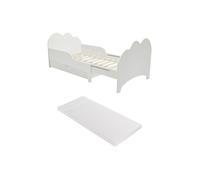 Lit évolutif 90 x 140/170/200 cm avec tiroir - Pin et MDF - Blanc + Matelas - TEONIA