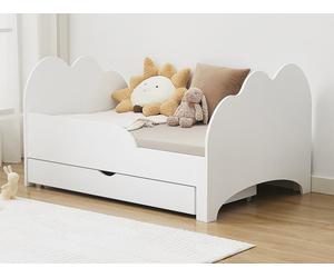 Lit évolutif 90 x 140/170/200 cm avec tiroir - Pin et MDF - Blanc + Matelas - TEONIA
