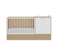 Lit évolutif bébé/junior effet bois chêne beige avec rangement