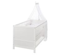 Roba Lit bébé évolutif 70×140 cm – matelas et textiles inclus, hauteur réglable – bois blanc