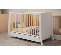 Lit évolutif avec tiroir de Minea Bébé : Blanc et bois naturel
