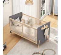 Lit évolutif bébé 70x140 cm en bois massif, réglable sur 3 hauteurs, lit cododo convertible en canapé, sans matelas