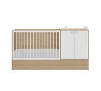 Lit évolutif bébé/junior effet bois chêne beige avec rangement
