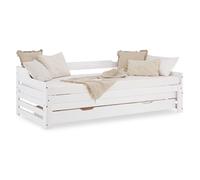 Lit Extensible 90x200 cm en Bois Blanc - Lit Gigogne Double avec Tiroir de Rangement et Sommier