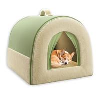 Lit extra large pour chien, niche confortable en peluche avec dessous antidérapant et coussin amovible - Pour animaux domestiques (M-48 x 36 x 34 cm, vert-B)