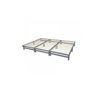 Lit familial en bois 270 x 200 cm futon gris massif sommier à lattes Homestyle4u