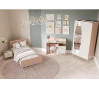 Lit Fille Rose et Blanc avec Etoiles Dorées - Lit 1 Personne (90x200) - Peinture Non Toxique - Meuble de Chambre d’Enfant Fabriqué en France - Gamme Suzie