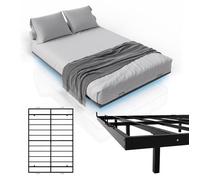 Lit flottant en métal noir - Juskys - 140x200 cm - Sommier à lattes intégré - Éclairage LED