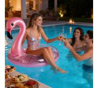 Lit flottant gonflable géant en forme de flamant rose pour piscine, anneau flottant de piscine de 42 pouces avec valve d'air rapide, grand anneau flottant pour piscine et plage, lit flottant gonflable