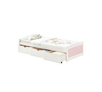 IDIMEX Lit Fonctionnel MIA avec rangements 3 tiroirs 90 x 200 cm, lit Simple 1 Place, lit Enfant en pin Massif lasuré Blanc et Rose