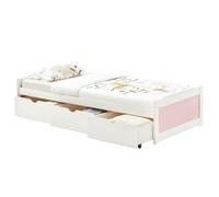 Lit fonctionnel MIA avec rangements 3 tiroirs 90 x 200 cm, lit simple 1 place, lit enfant en pin massif lasuré blanc et rose