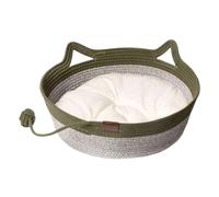 Lit For Chat Et Chaton Lit Rond Lavable Tissé Avec Corde En Coton Rembourré For Chats D'IntéRieur Lit For Animal De Compagnie For Chaton Convient For Toutes Les Saisons(Green+White Pad,50x50x19cm)
