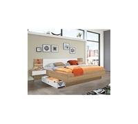 Lit futon + 2 chevets en panneaux de particules imit. chene poutre/blanc - Dim : 180x200 cm --