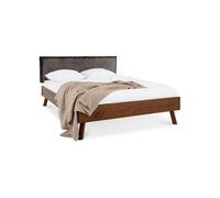 Lit futon avec tête de lit KARRI 140 x 200 cm - gris foncé et châtaignier