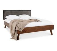 Lit futon avec tête de lit KARRI 140 x 200 cm - gris foncé et châtaignier Gris Foncé