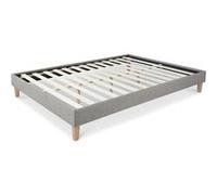 Lit Futon Double 160 X 200 Tissu Gris Sommier Lattes