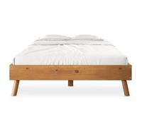 Lit futon KARRI double pour adulte 140 x 200 cm, 2 places, en bois massif, coloris chêne