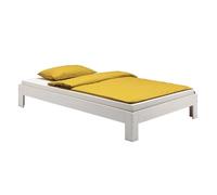 Lit futon THOMAS couchage double 140 x 200 cm 2 places / 2 personnes, en pin massif lasuré blanc