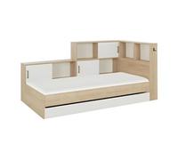 GAMI Lit enfant avec rangement 90x200 cm - Décor châtaignier naturel - L 221 x P 120 x H 104 cm - ARMEL