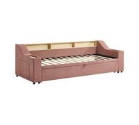 Lit gigogne 2 x 80 x 200 cm avec rangements et port USB - Tissu - Rose - ORAVAYA