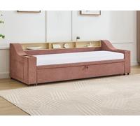 Lit gigogne 2 x 80 x 200 cm avec rangements et port USB - Tissu - Rose - ORAVAYA