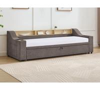 Lit gigogne 2 x 80 x 200 cm avec rangements et port USB - Tissu - Taupe - ORAVAYA