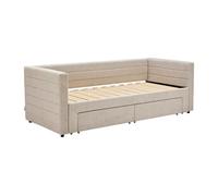 Lit gigogne 2 x 80 x 200 cm - Avec sommier peigne et tiroirs - Tissu texturé - Beige - CAMITY