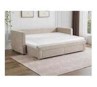 Lit gigogne 2 x 80 x 200 cm - Avec sommier peigne et tiroirs - Tissu texturé - Beige - CAMITY