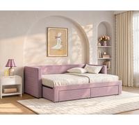 Lit gigogne 2 x 80 x 200 cm - Avec sommier peigne et tiroirs - Tissu texturé - Rose - CAMITY